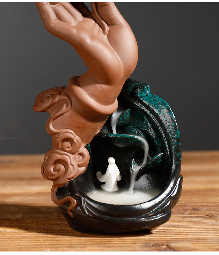 zensoullab Exclusive New Purple Clay Backflow Incense Burner Zen Lotus Buddha Hand Zen Heart Backflow Incense Burner Home Decor