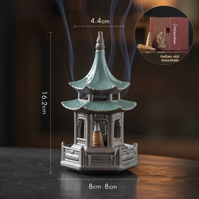 Zensoullab Creative Ceramic Hexagonal Pavilion Tower Incense Burner Home Indoor Incense Burner Zen Tea Room Incense Box Decoration the Machine of Incensing