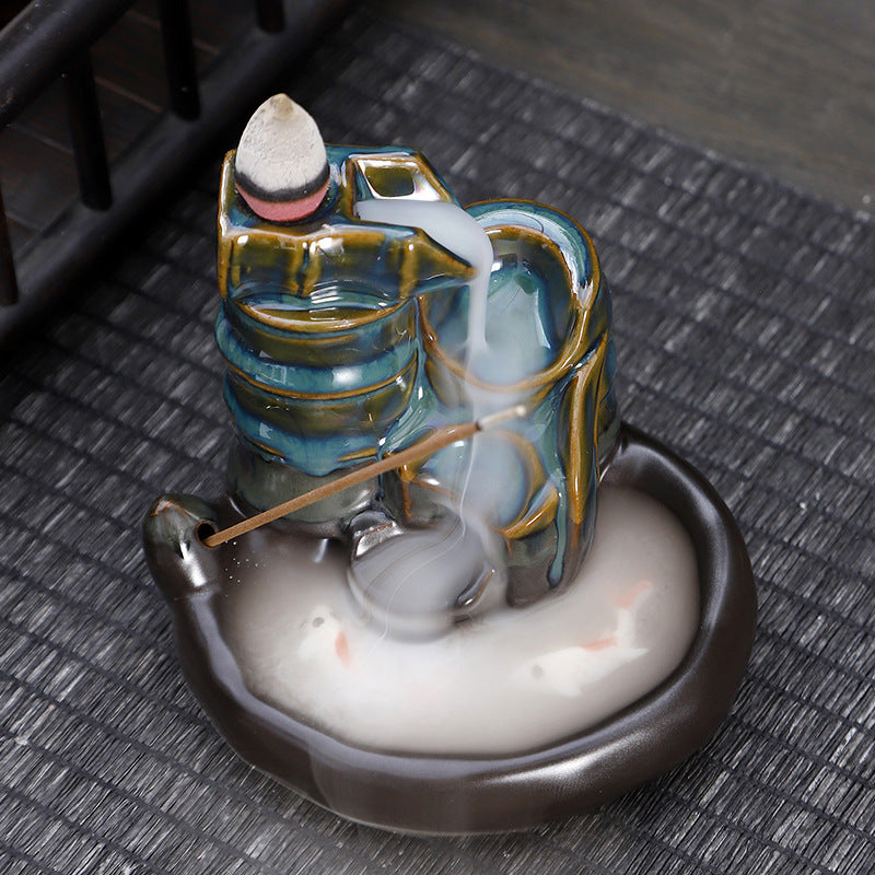 zensoullab Backflow Incense Burner Creative Home Decor Ceramic Burner Craft Zen Double Fish Backflow Sandalwood Ornament