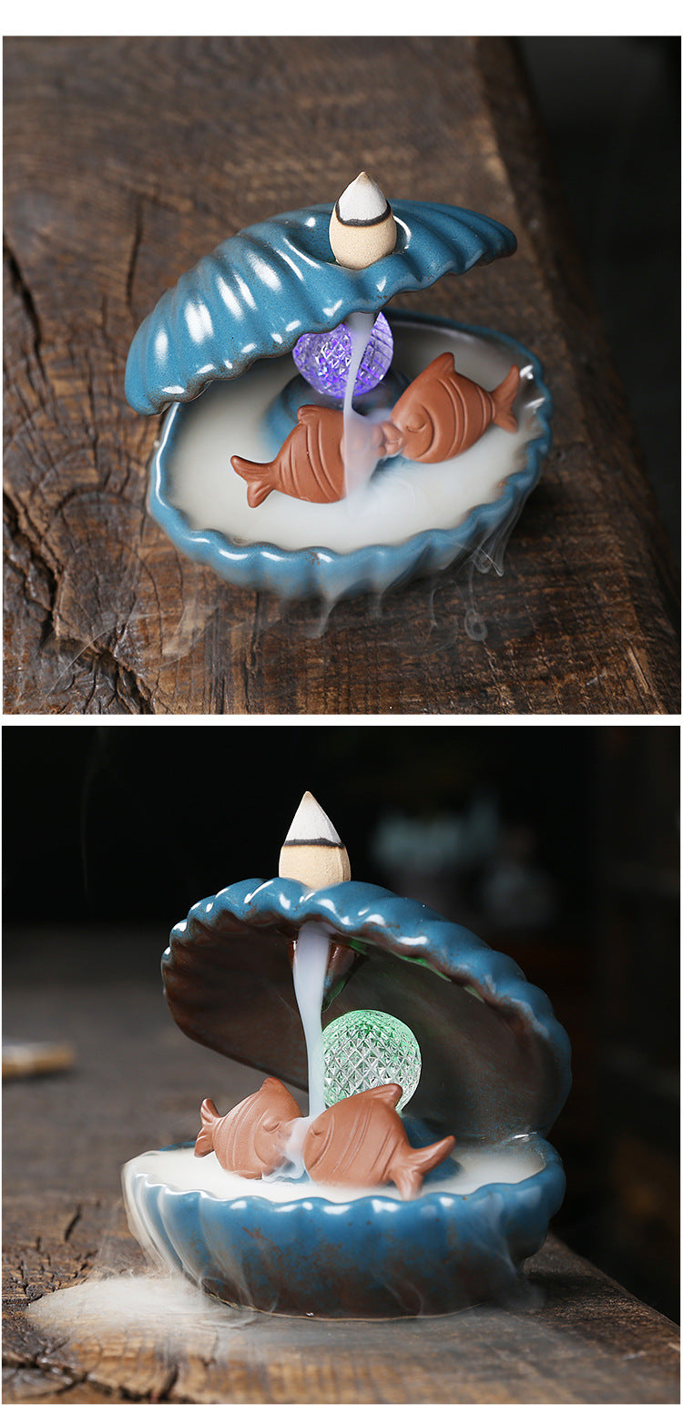 zensoullab Original Ceramic Crafts Home Decoration Creative European Style Shell Mermaid LED Light Backflow Aromatherapy Burner