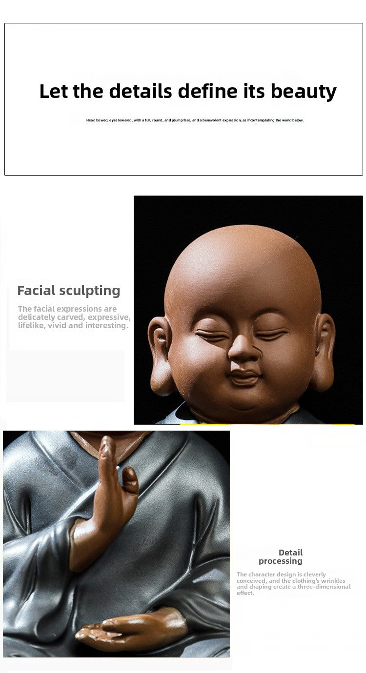 zensoullab Premium Yixing Zisha Little Monk Tea Pet Tea Tray Kung Fu Tea Set Accessories Ceramic Zen Little Sha Mu Figurine