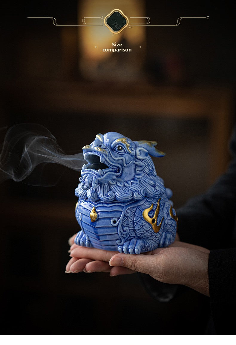 Zensoullab Creative Ceramic KIRIN Incense Coil Burner Home Indoor Auspicious Beast Incense Burner Sandalwood Agarwood Point Incense Box Desktop Incense Ceremony Decoration