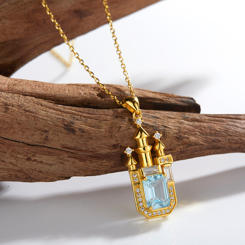 zensoullab Gemstone Collarbone Chain for Women S925 Silver Inlaid with Natural Topaz Castle Personality Colorful Gemstone Necklace for Women