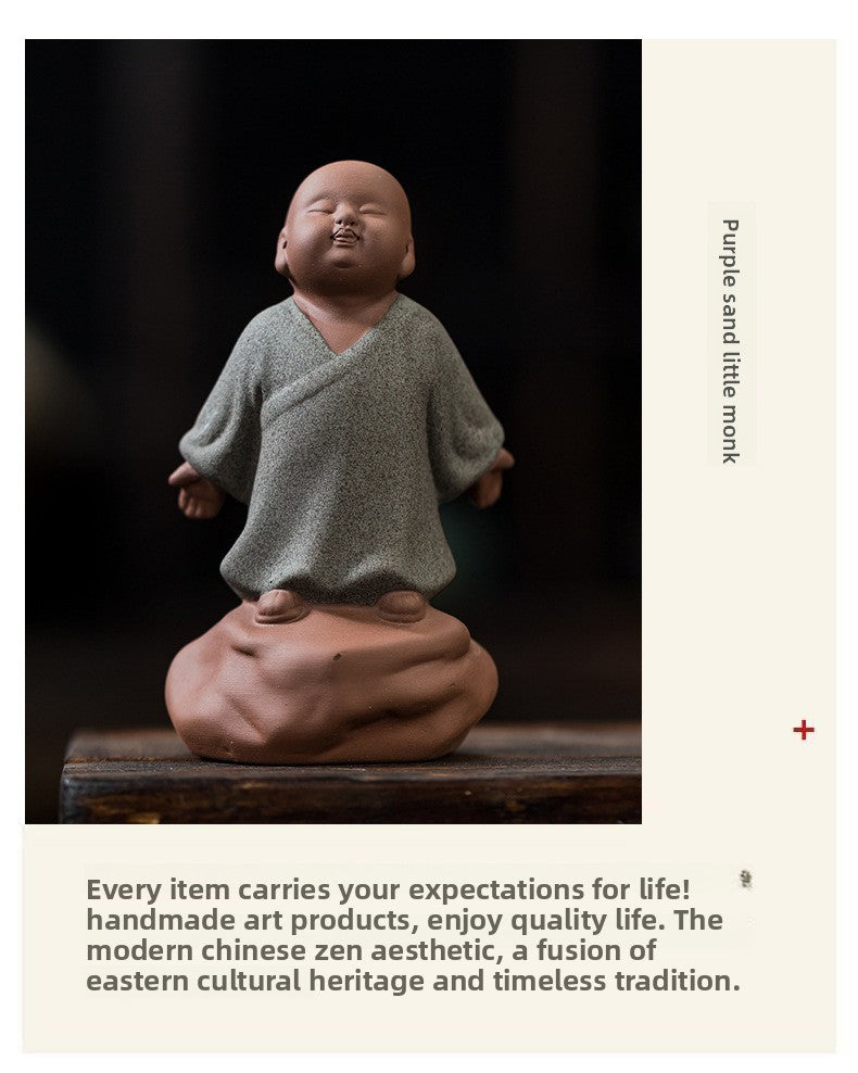zensoullab Creative Purple Clay Little Monk Tea Pet Tea Tray Tea Set Accessories Zen Little Novice Tea Room Bonsai Decoration Ornament