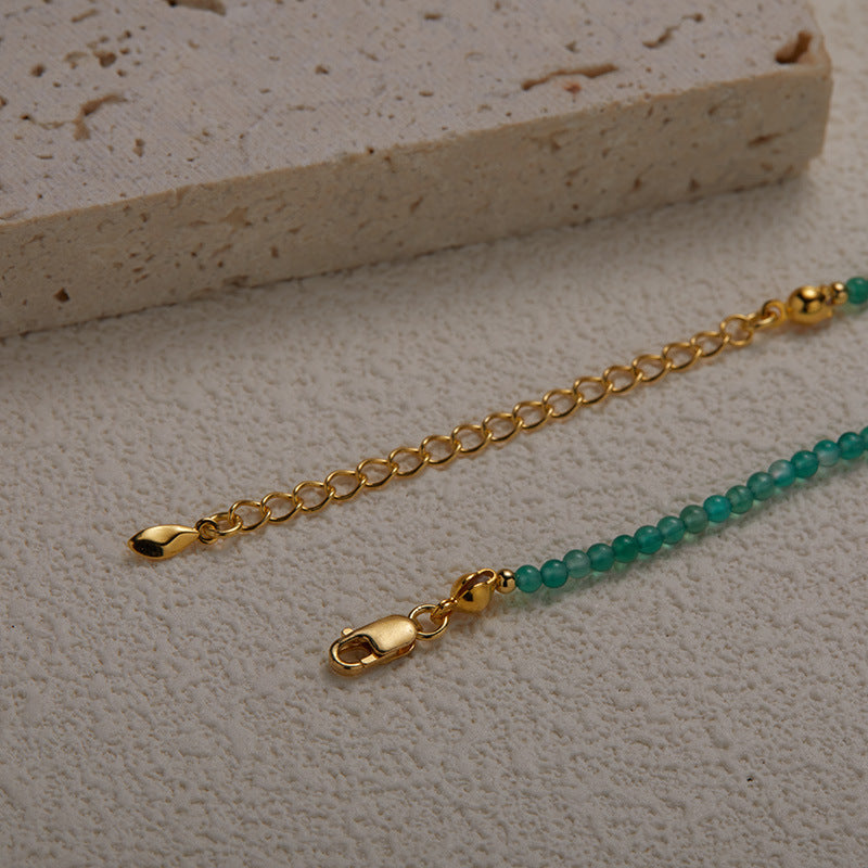 zensoullab S925 Sterling Silver Natural Green Chalcedony Gemstone Necklace for Women Fashionable Personalized Handmade Fragmented Silver