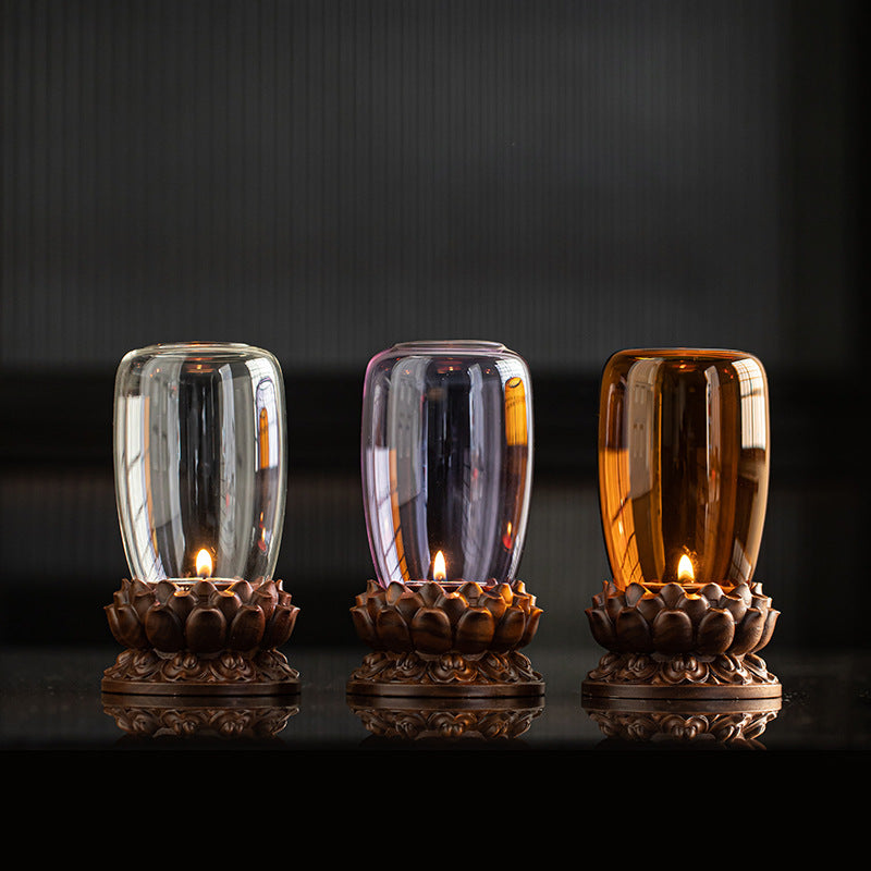 Zensoullab Antique Glass Candlestick Windshield Lampshade Lotus Buddha Candle Lamp Zen Tea Room Decoration Aromatherapy Candle Ambience Light
