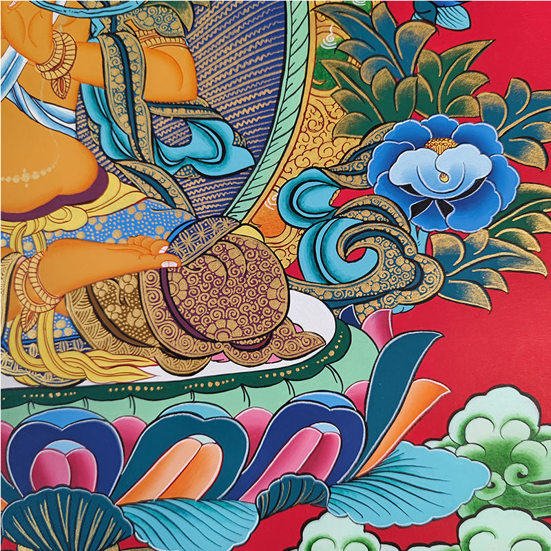 zensoullab Nepal Hand-painted Manjushri Thangka Yellow God of Wealth Samantabhadra Four-armed Guanyin White Tara Green Tara Entrance Wall Hanging Painting