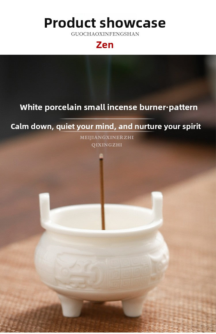 zensoullab Chinese Style Mini Ceramic Incense Burner Tea Room Home Worship Three-legged Incense Burner Portable Incense Holder Incense Ceremony Zen Small Ornament