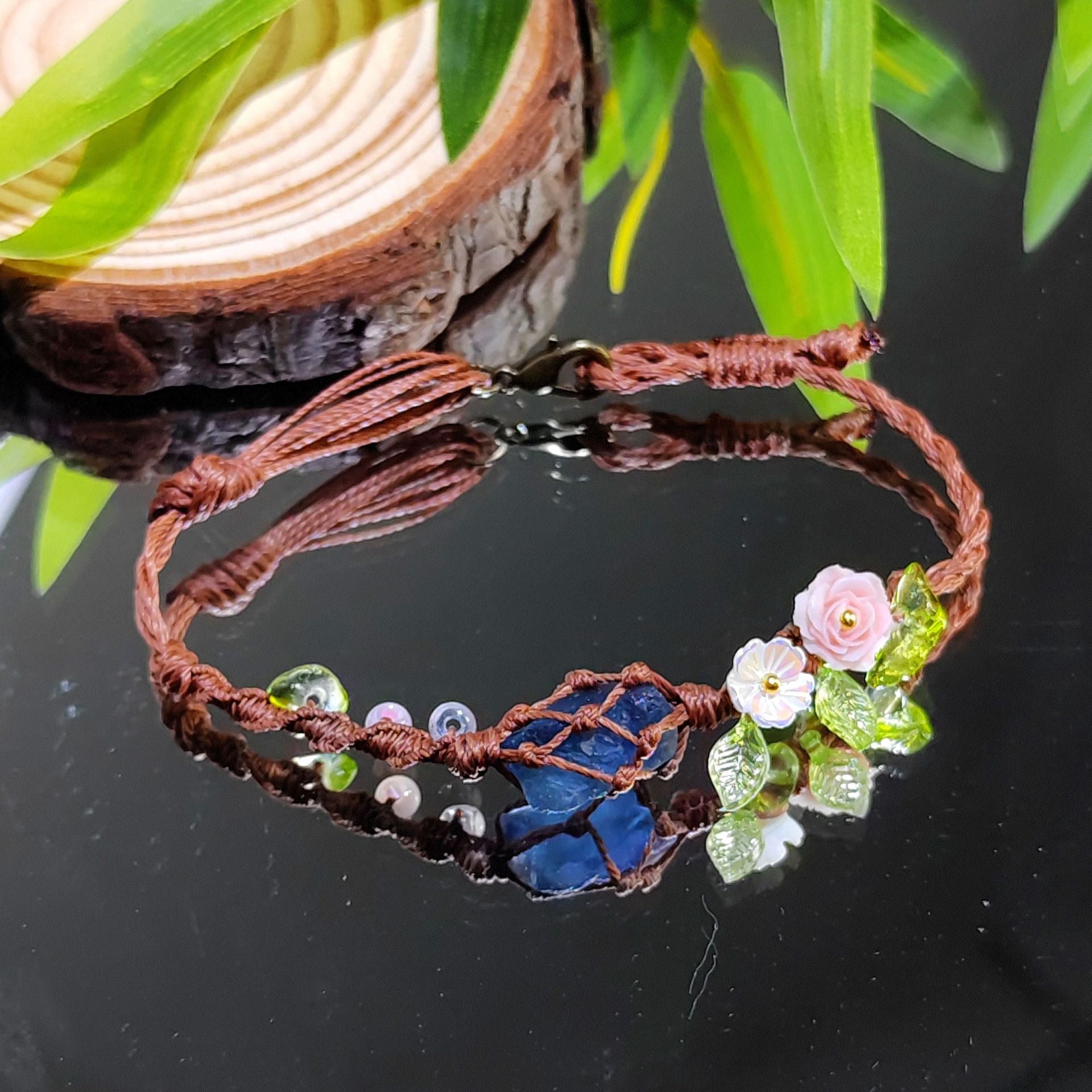 zensoullab Qingxiang Flowing Color·Flower Order Blue Fluorite Crushed Stone Heavy Craft Braided Rope Bracelet
