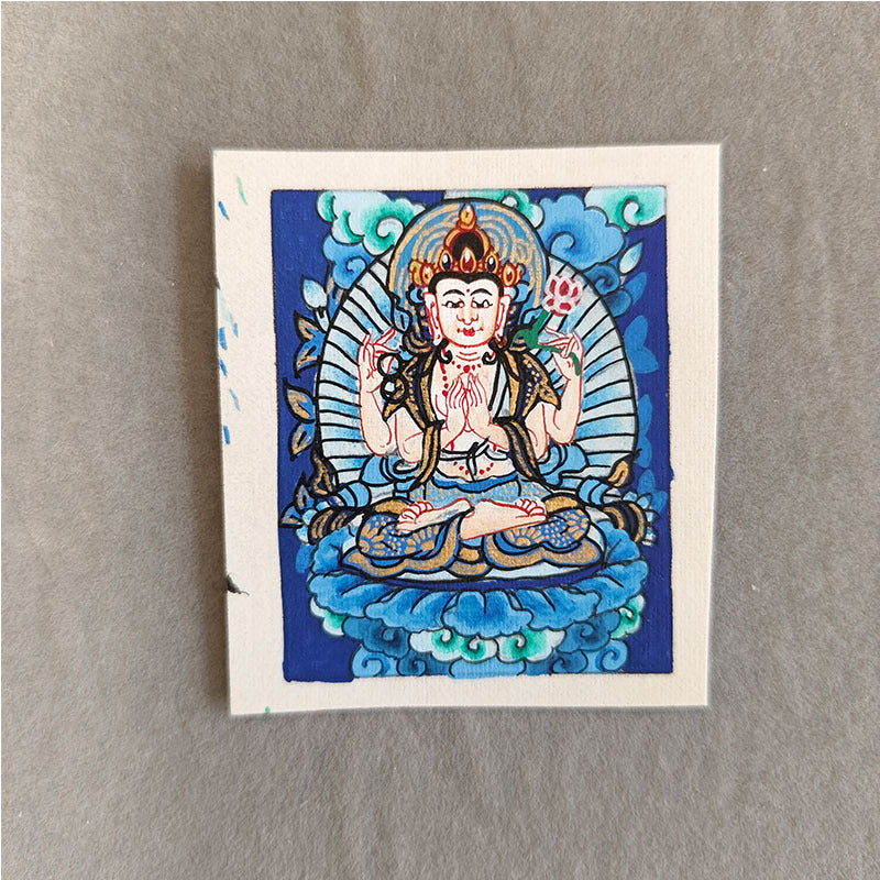 zensoullab Nepal Hand-painted Zodiac Buddha Guardian Small Thangka Portable Blue Thangka God of Wealth Green Tara Portable Necklace Pendant