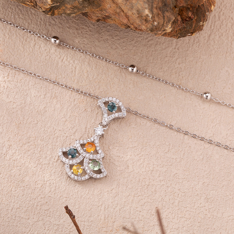 zensoullab Live Natural Gemstone Colorful Sapphire Necklace for Women S925 Sterling Silver Colorful Gemstone Pendant