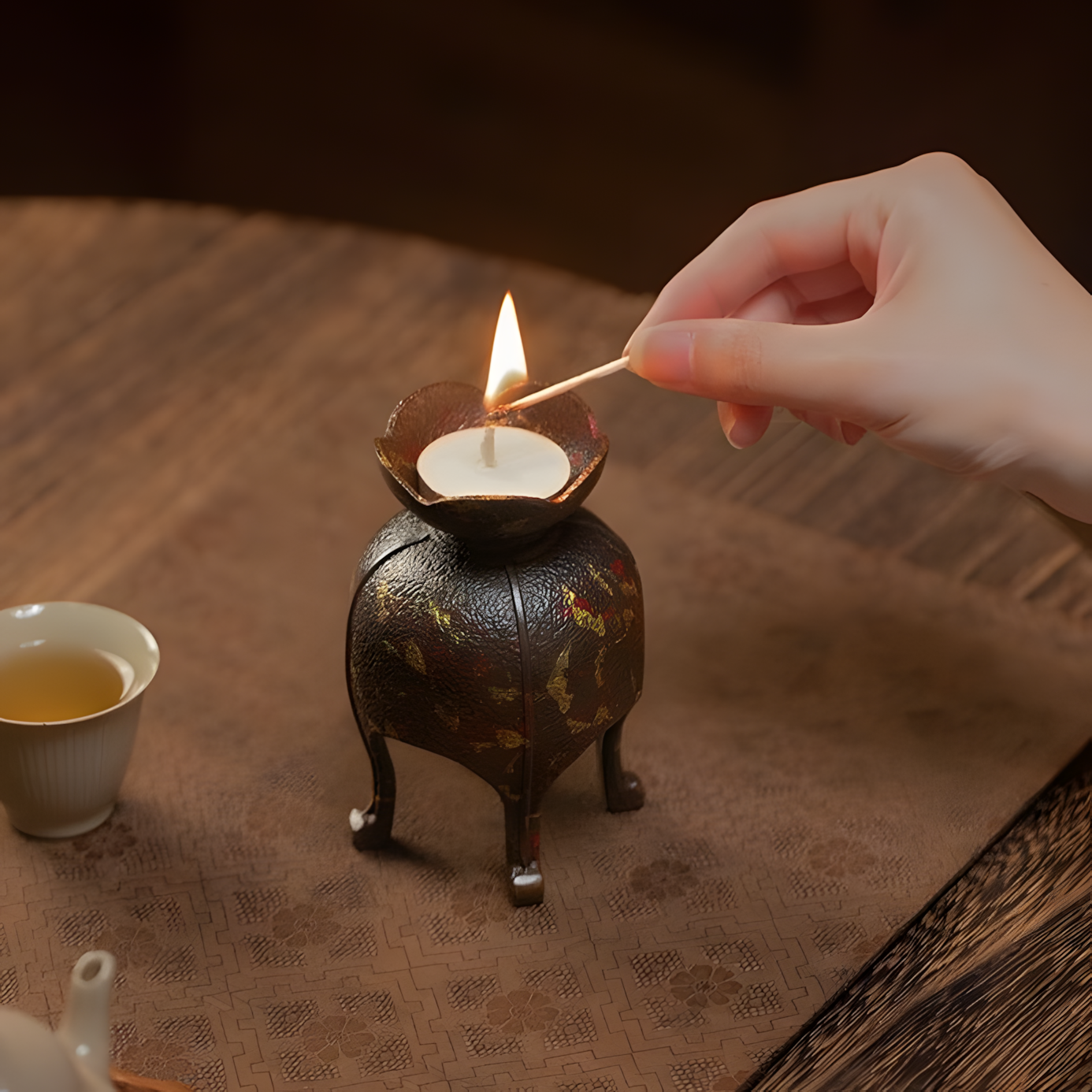 Zensoullab "Lotus Flame" Brass Candle Holder | Meditation & Mindfulness Lamp Stand