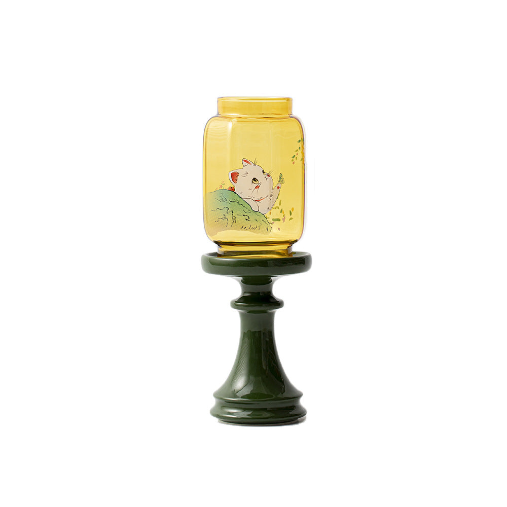 zensoullab Cat Whispering Xufang Mingqing Glass Candle Holder Lamp Zen Tea Room Atmosphere Lamp Home Floor Candle Lamp Decorative Ornament