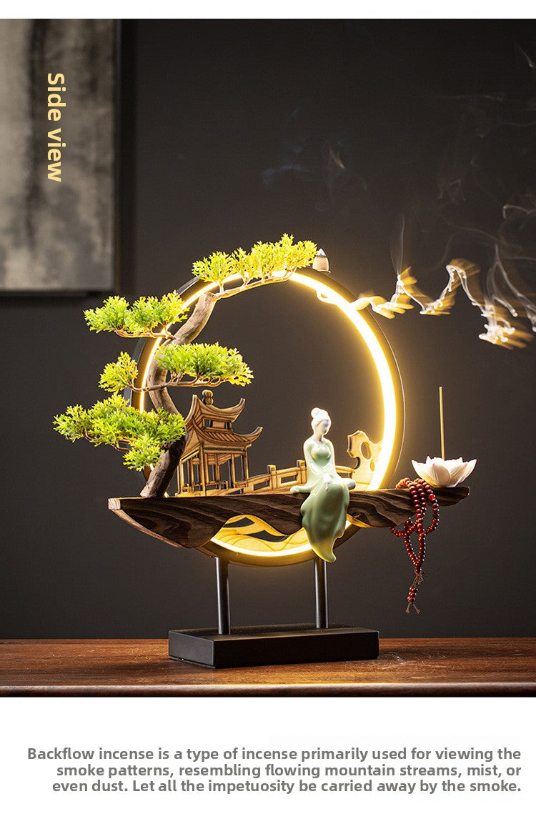 Zensoullab Ceramic Backflow Incense Burner Led Night Light Incense Decoration New Chinese Hallway TV Cabinet Dongting Lake Gift Incense