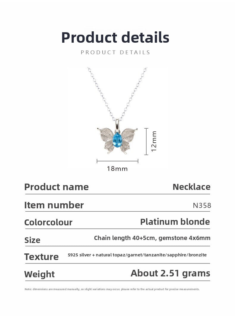 zensoullab Butterfly Style Gemstone Necklace Women's Jewelry Set S925 Sterling Silver Inlaid with Natural Sapphire Tanzanite