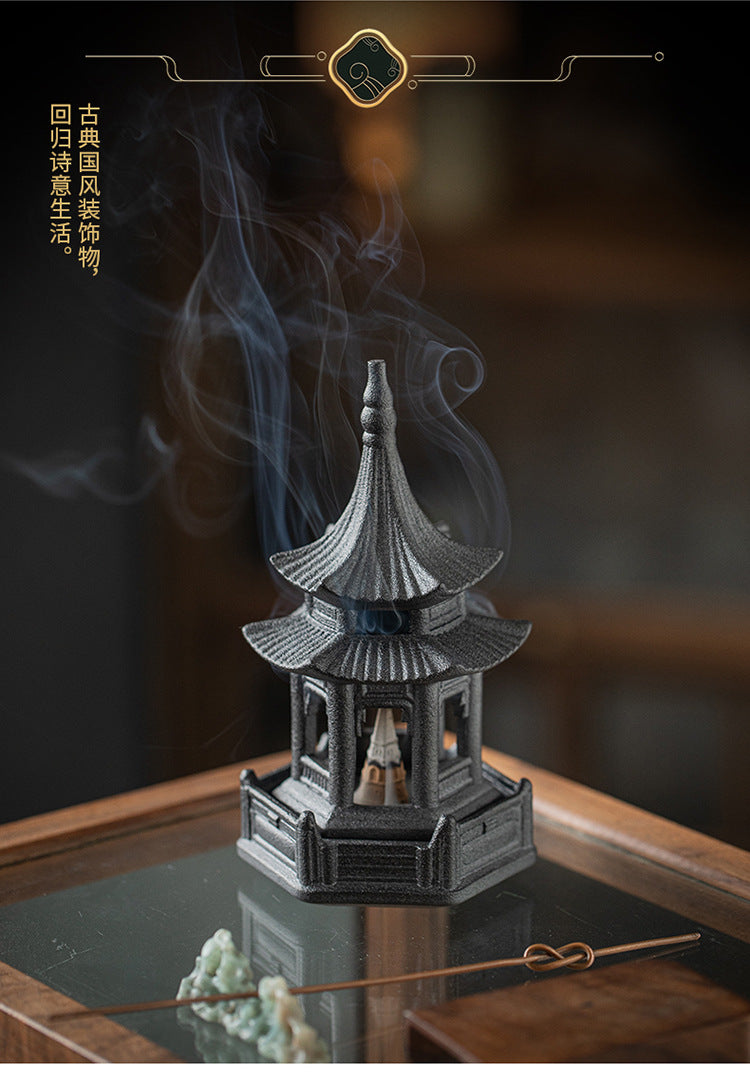 Zensoullab Creative Ceramic Hexagonal Pavilion Tower Incense Burner Home Indoor Incense Burner Zen Tea Room Incense Box Decoration the Machine of Incensing