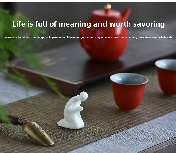 zensoullab Zen Ceramic Formless Buddha Figure Tea Ceremony Accessories Desktop Decoration White Porcelain Little Monk Bonsai Fish Tank Home Ornament