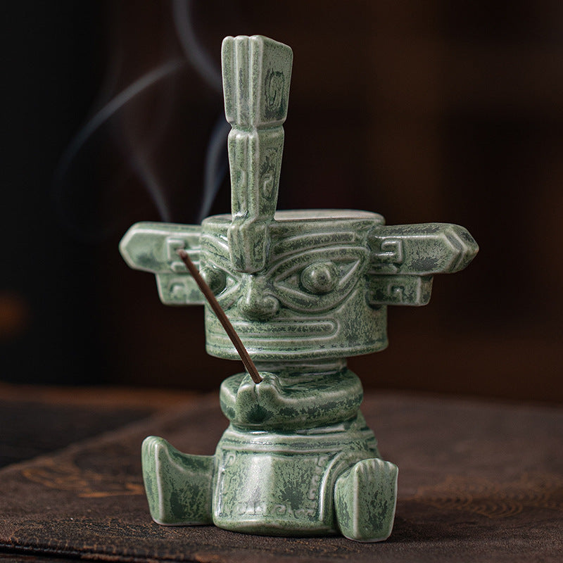 zensoullab Sanxingdui Bronze Large Standing Figure Mask Incense Burner Incense Holder Ceramic Ornament Study Desk Cultural Creative Figurine Gift