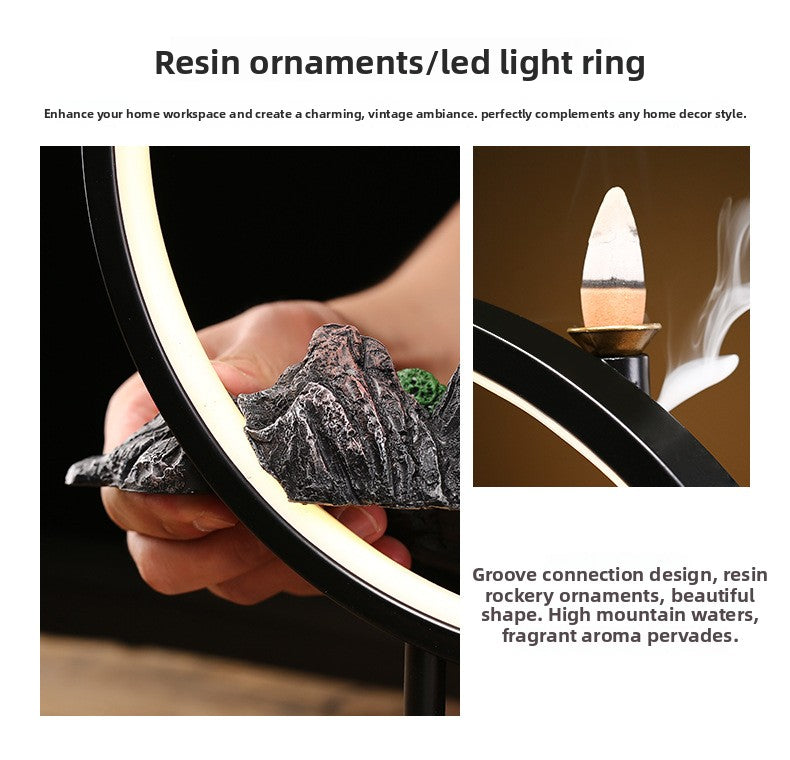 zensoullab Zen Style Chinese Mountain Water Backflow Incense Burner Lamp Ring Creative Home Sandalwood Agarwood Indoor Aromatherapy Ornament