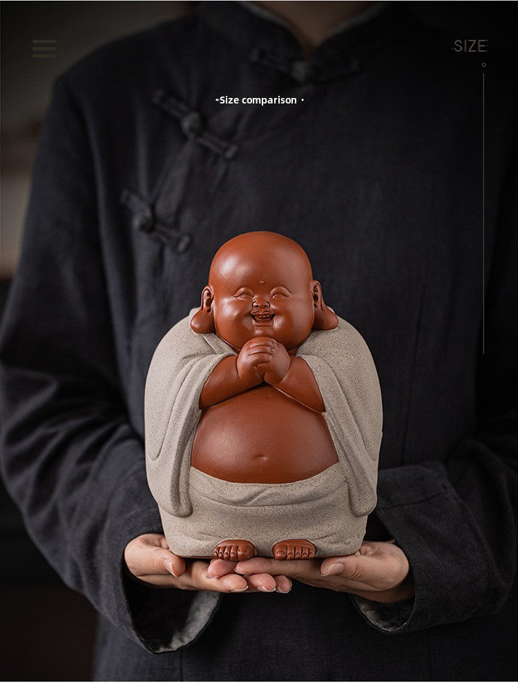 zensoullab Buddha Bodhisattva Big Belly Laughing Buddha Wealth-Attracting Ceramic Zisha Ornament Office Decoration Housewarming Gift