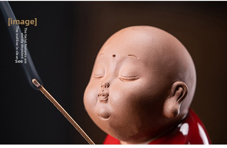 zensoullab Creative Ceramic Cute Little Monk Incense Desktop Ornament Home Incense Holder Incense Burner Incense Tray