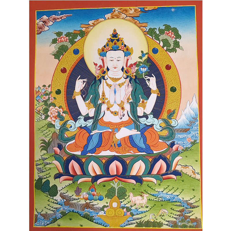 zensoullab Nepal Hand-painted Medicine Buddha Thangka Yellow God of Wealth Manjushri Four-armed Guanyin White Tara Green Tara Entrance Wall Hanging Painting