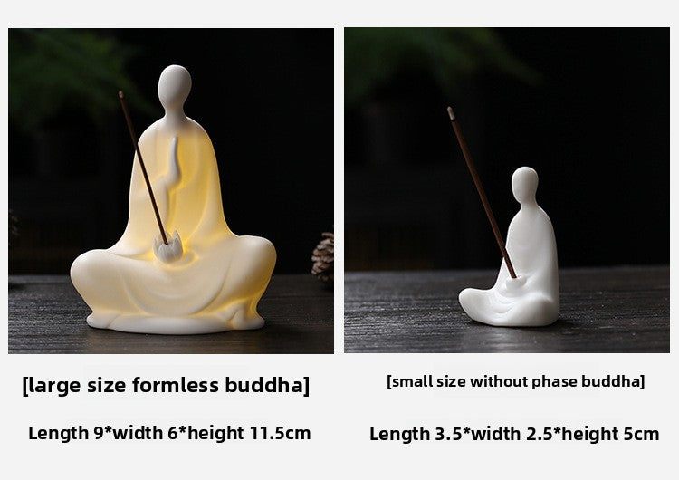 zensoullab Zen Ceramic Formless Buddha Entrance Study Creative Ornament White Porcelain Little Monk Incense Holder Tea Table Living Room Creative Ornament