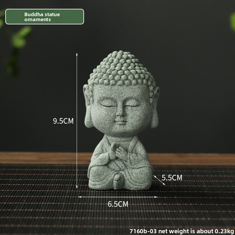 zensoullab Green Sandstone Buddha Statue Ornament Micro Landscape Fish Tank Landscaping Rockery Bonsai Living Room Zen Tea Tabletop Stone Small Sitting Buddha