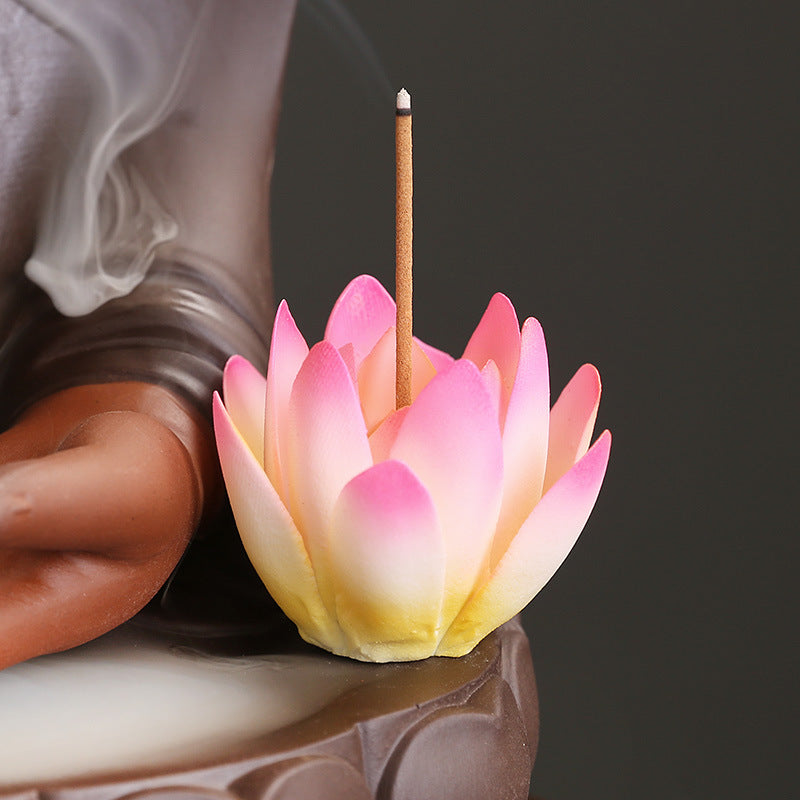 zensoullab Purple Clay Buddha Hand Lotus Backflow Incense Burner Creative Handmade Lotus Incense Holder Incense Stand Backflow Incense Burner Ornament