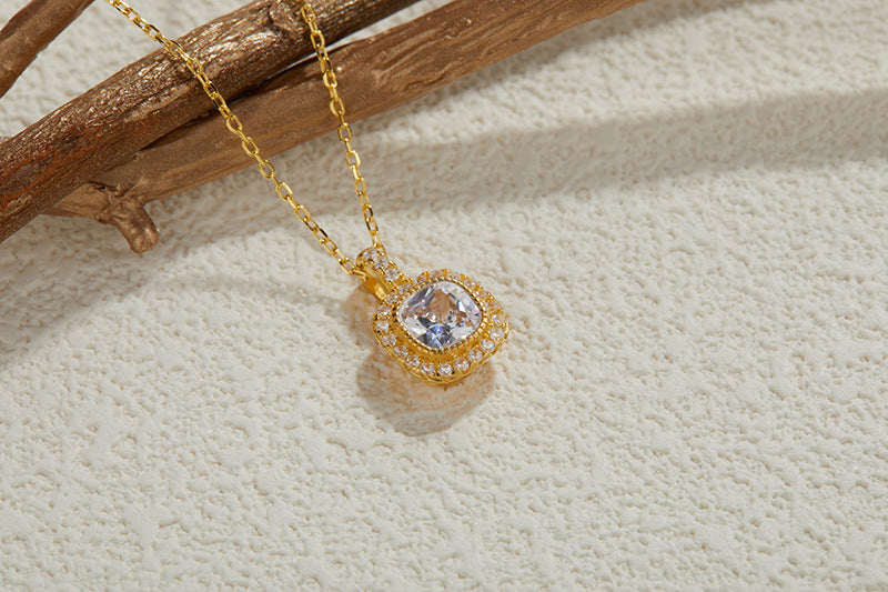 zensoullab Sugar Cube Zirconia Full Diamond Luxury Pendant S925 Sterling Silver Necklace for Women Simple Clavicle Chain Jewelry