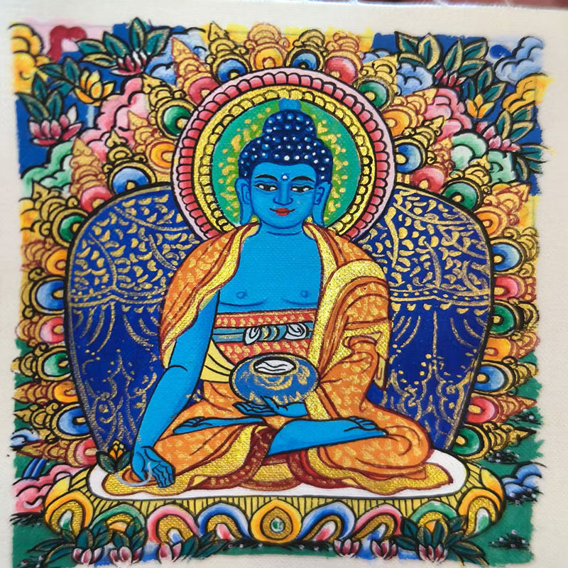 zensoullab Thangka Hand-painted Small Thangka Past and Present Life Zaki Ram Green Tara Yellow Wealth God Manjushri Four-armed Guanyin Small Pendant