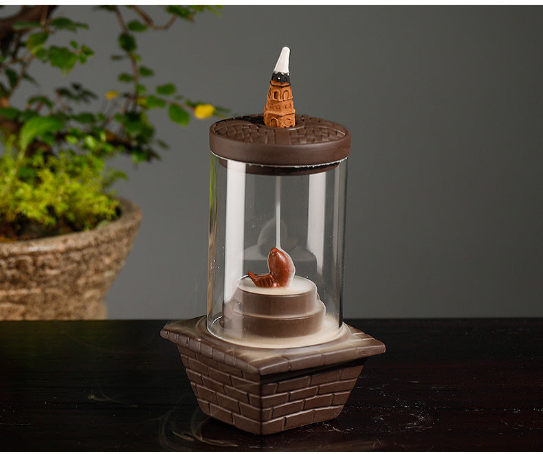 zensoullab Rulai Zen Windproof Cover Backflow Incense Burner Creative Purple Clay Yearly Abundance Backflow Burner Home Decor