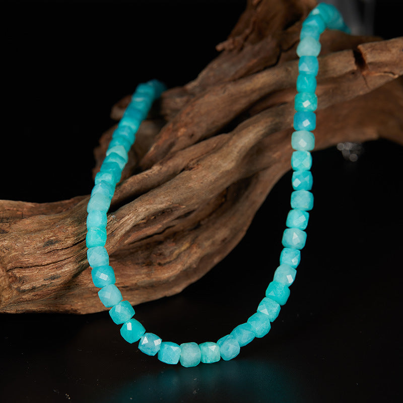 zensoullab Live S925 Sterling Silver Natural Amazonite Gemstone Beaded Necklace for Women Collarbone Chain
