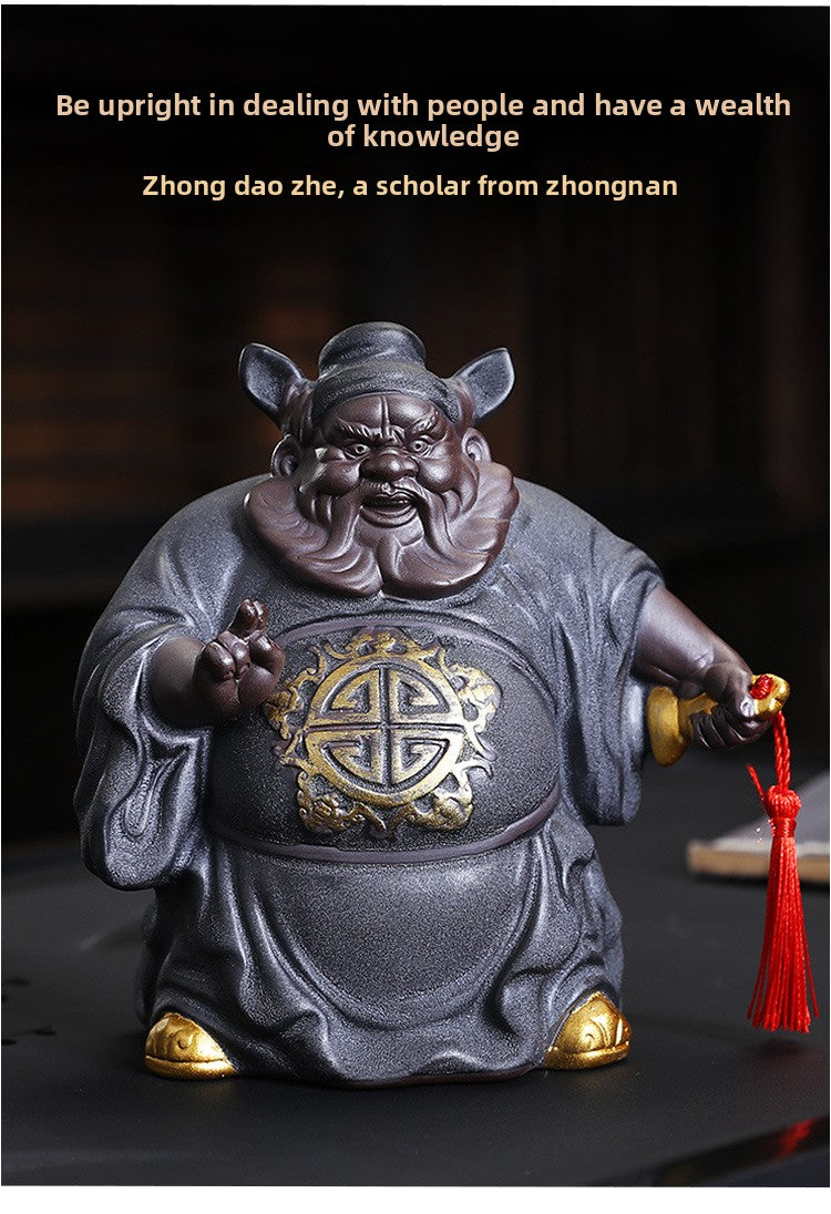 zensoullab Creative Ceramic Zhongkui Figurine Chinese Zen Style Character Ornament Home Living Room Tea Room Entrance Decoration Craft Gift