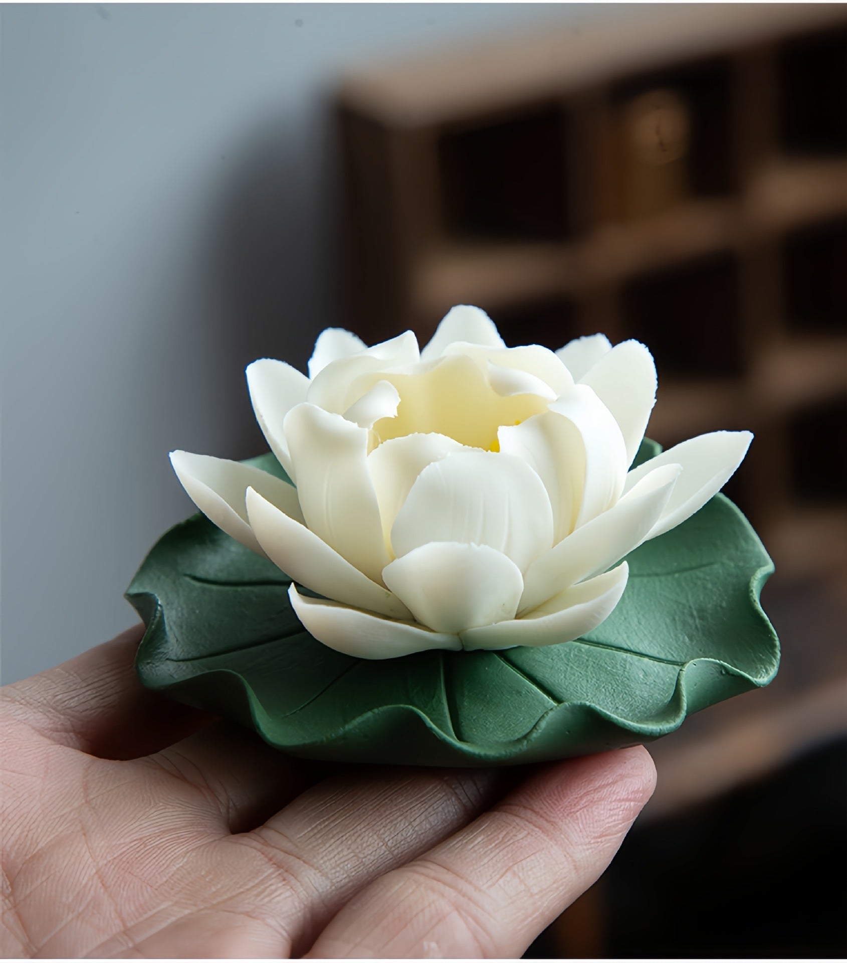 zensoullab Creative Ceramic Lotus Incense Holder Ornament Tea Pet Handmade Artificial Flower Home Small Incense Burner Incense Burner Agarwood Holder