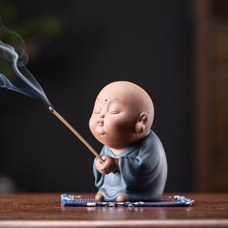 zensoullab Creative Ceramic Cute Little Monk Incense Desktop Ornament Home Incense Holder Incense Burner Incense Tray