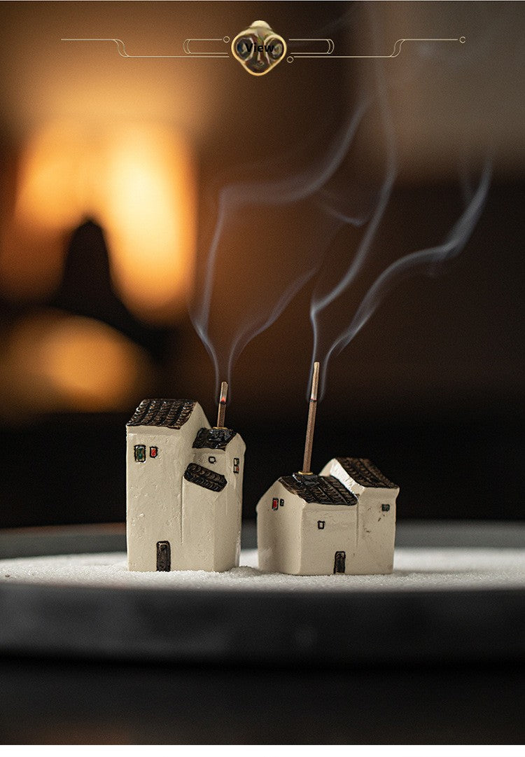 zensoullab Jiangnan Style Ceramic Mini Small House Incense Socket Zen Tea Room Tea Table Ancient Style Small Incense Burner Incense Holder Ornament