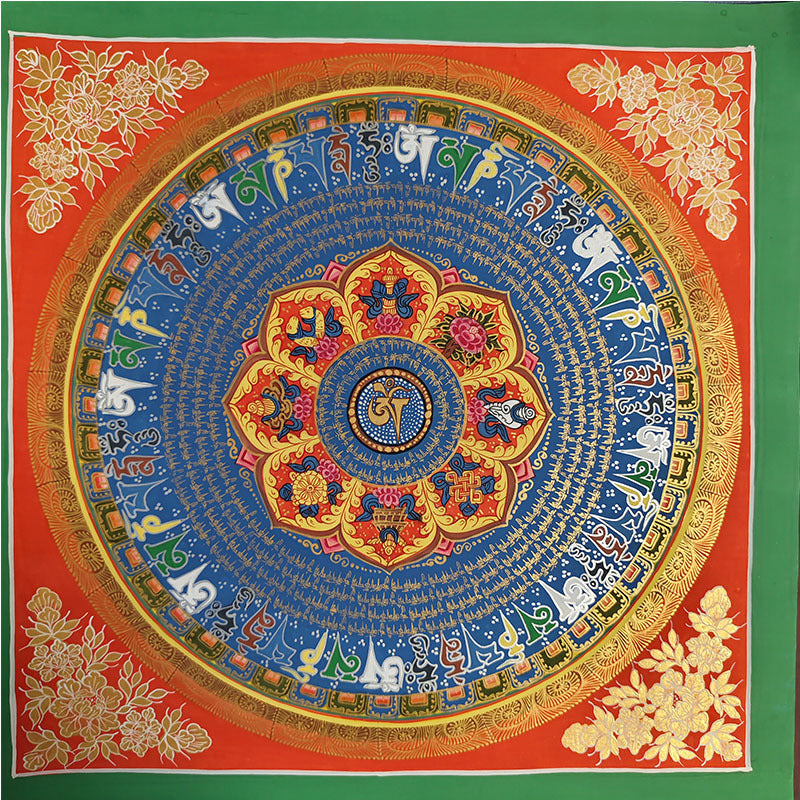 zensoullab Nepal Hand-painted Sutra Mandala Thangka Painted Starry Sky Six-Word Mantra Tibetan Thangka Mandala Decorative Hanging Painting