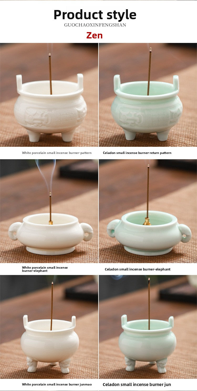 zensoullab Chinese Style Mini Ceramic Incense Burner Tea Room Home Worship Three-legged Incense Burner Portable Incense Holder Incense Ceremony Zen Small Ornament