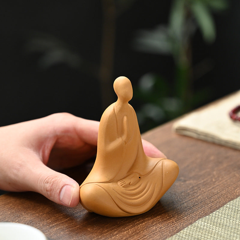 zensoullab Clay Yixing Zisha Zen Buddha Small Monk Can Cultivate Mind Handmade Tea Pet Tea Ceremony Accessories Home Decoration