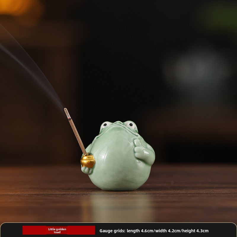 zensoullab Creative Lucky Golden Toad Incense Burner Cute Incense Holder Personalized Home Indoor Tea Room Standing Incense Stick Aromatherapy Burner Ornament
