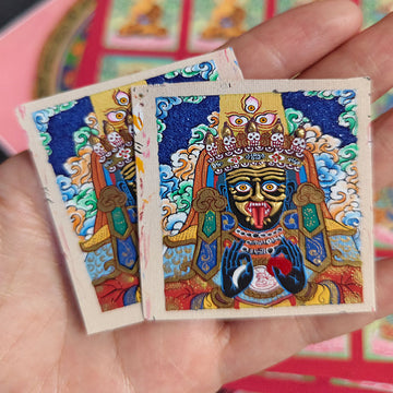 zensoullab Nepal Hand-painted Zaki Ram Female God of Wealth Rejong Tibetan Thangka Painting Core God of Wealth Card Amulet Portable