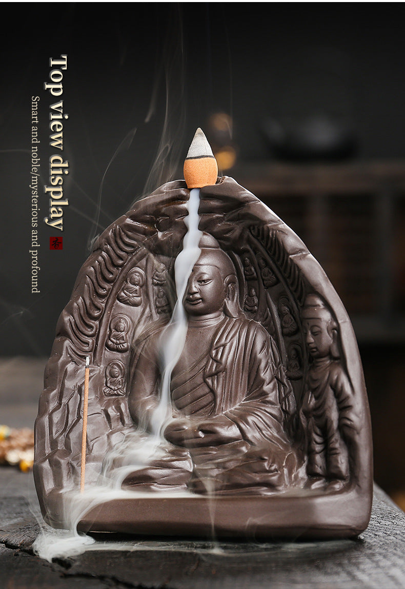 zensoullab Purple Clay Backflow Incense Burner Home Decor Craft Ornament Creative Buddha Worship Backflow Incense Burner