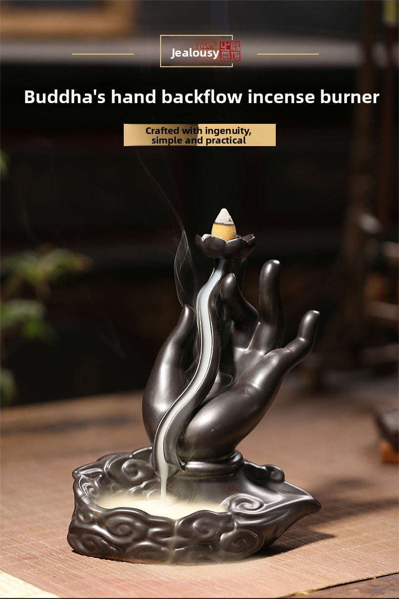 zensoullab Backflow Incense Burner Creative Aromatherapy Burner Indoor Sandalwood Zen Incense Burner Ceramic Incense Ceremony Buddha Hand