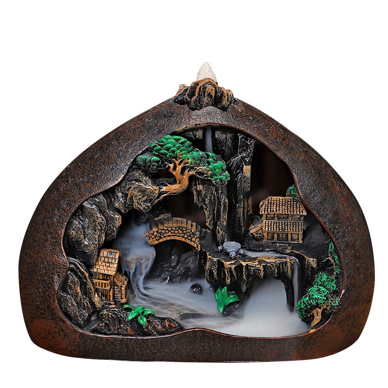 zensoullab High Mountain Flowing Water Backflow Incense Burner Sandalwood Incense Burner Home Indoor Agarwood Incense Holder Zen Backflow Incense Ornament