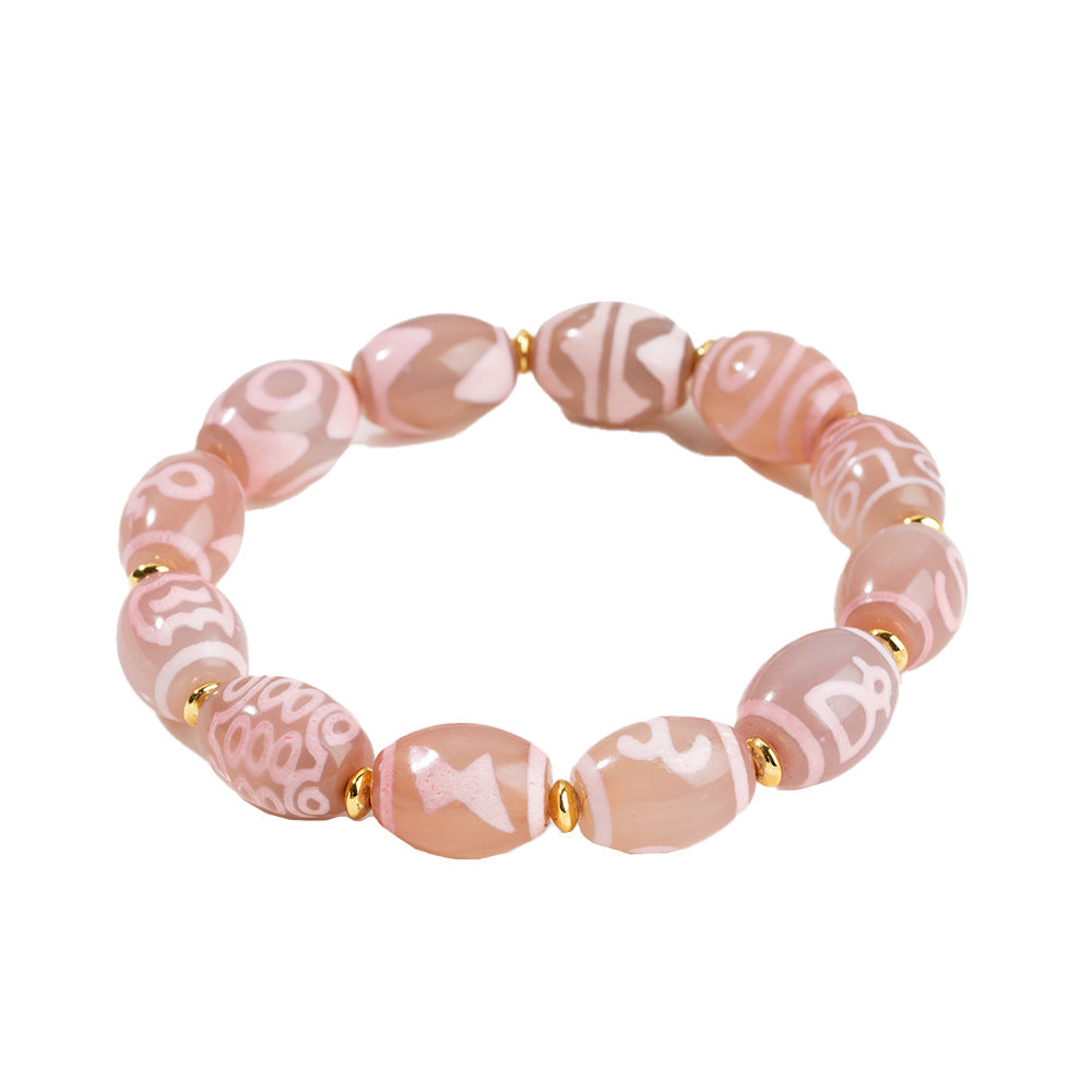 zensoullab Natural Agate Dzi Bead Bracelet Fashion Versatile Unisex Couple Style Tiger Tooth Multi-Totem Single Circle Bracelet