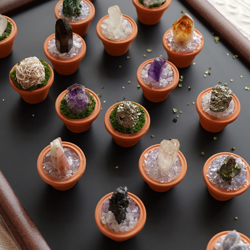 zensoullab Natural Crystal Raw Stone Mineral Pot Ornament Crystal Gemstone DIY Simulation Potted Plant Home Desktop Car Ornament