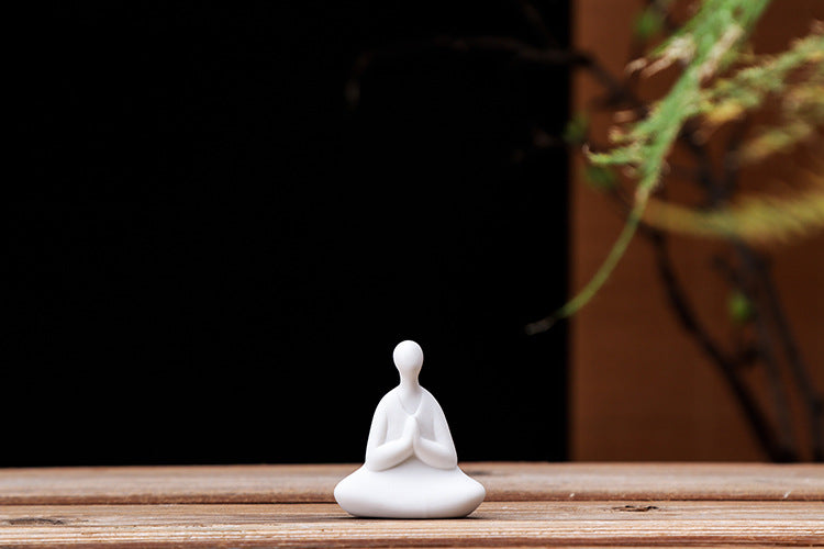 zensoullab Creative Ceramic Handmade Mini Phaseless Buddha Tea Ceremony Tea Tray Accessories Zen Character White Porcelain Bonsai Home Small Ornaments