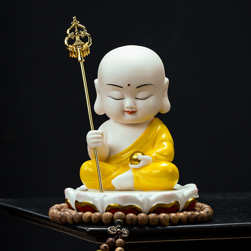 zensoullab Ceramic Small Ornaments Sitting Lotus Western Three Saints Statue Amitabha Buddha Guanyin Mahasthamaprapta Bodhisattva Buddha Statue Living Room Home Use