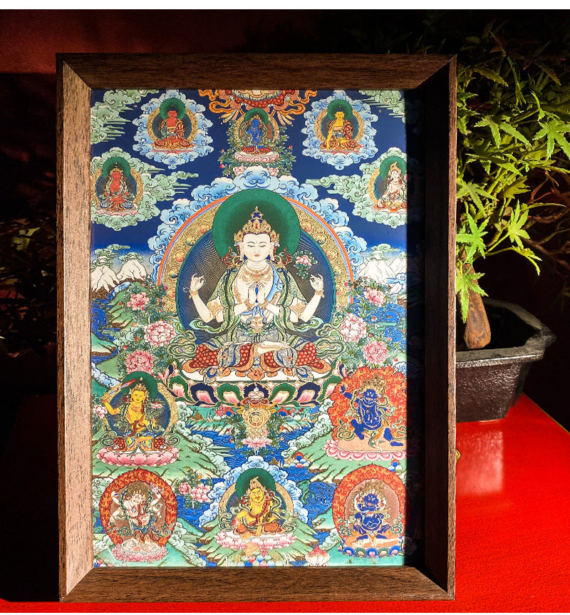zensoullab Thangka Yellow God of Wealth Mahakala Buddha Statue Hanging Painting Desktop Display Guanyin Bodhisattva Wealth Attraction Entrance Decoration Painting